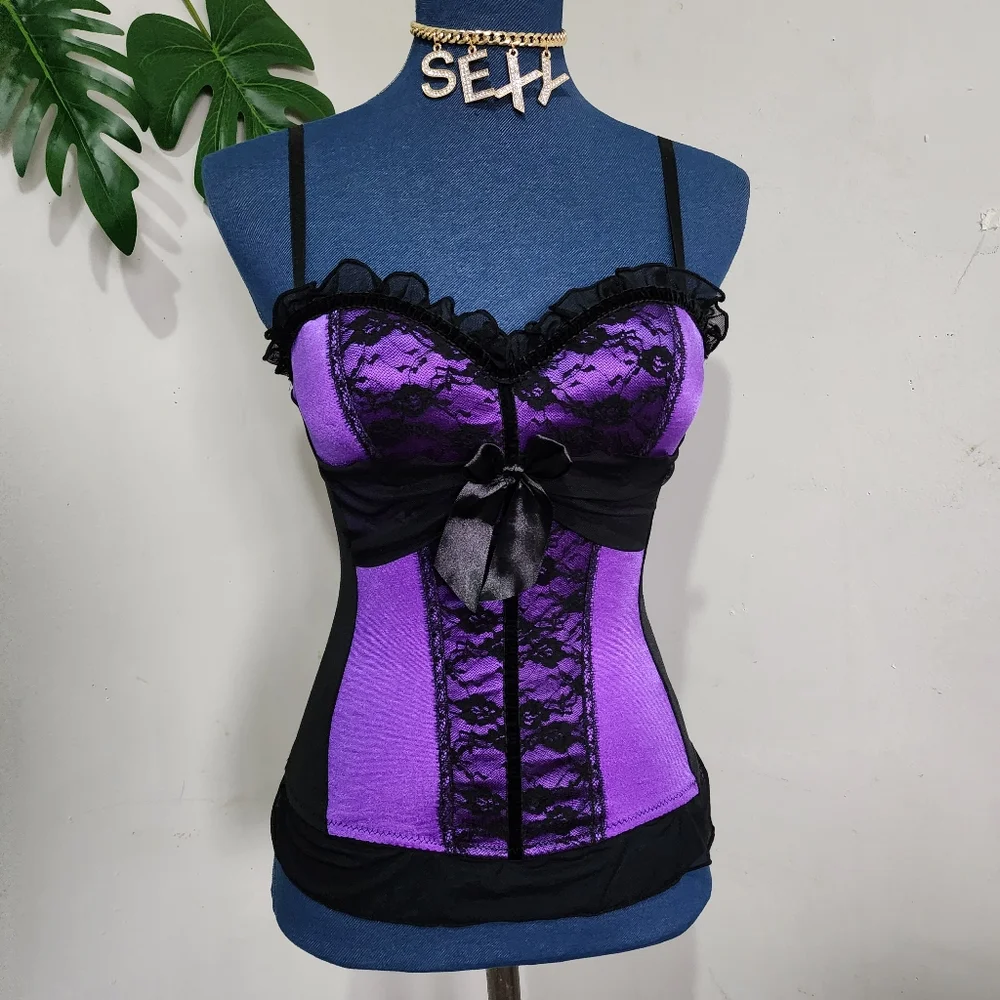 Black and Purple Dress Up Bustier Corset Style Top - Picture 2 of 10